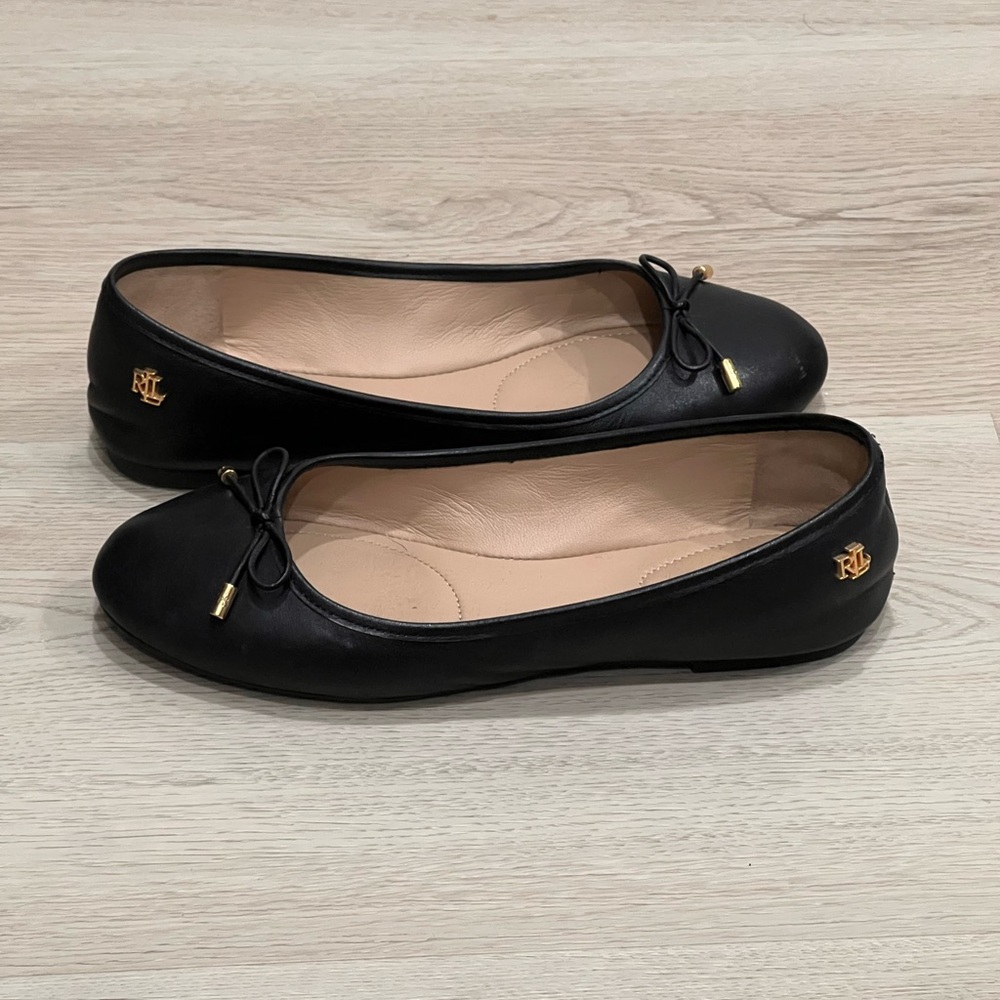 Ralph Lauren Black Leather Loafers with Gold Accents